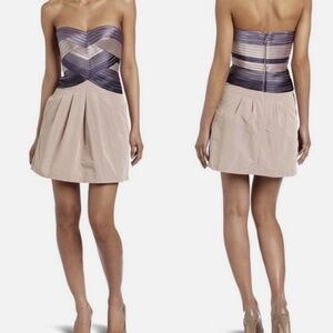 BCBG MAX AZRIA Dusty Purple Party Dress Ribbon Corset Strapless Sz 02